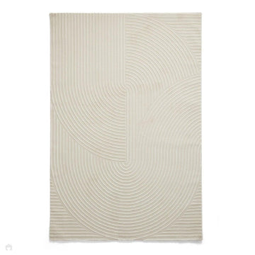 Washable Flores 1924 Modern Plain Geometric Spiral Soft-Touch Textured Carved Hi-Lo Eco-Recycled Polyester Cream/Ivory Rug-Think Rugs-Rug Love - The Most Loved Rug Store